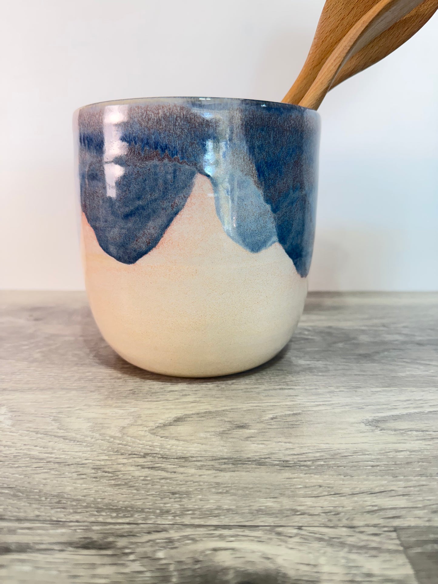 Utensil Holder - Blue and Cream