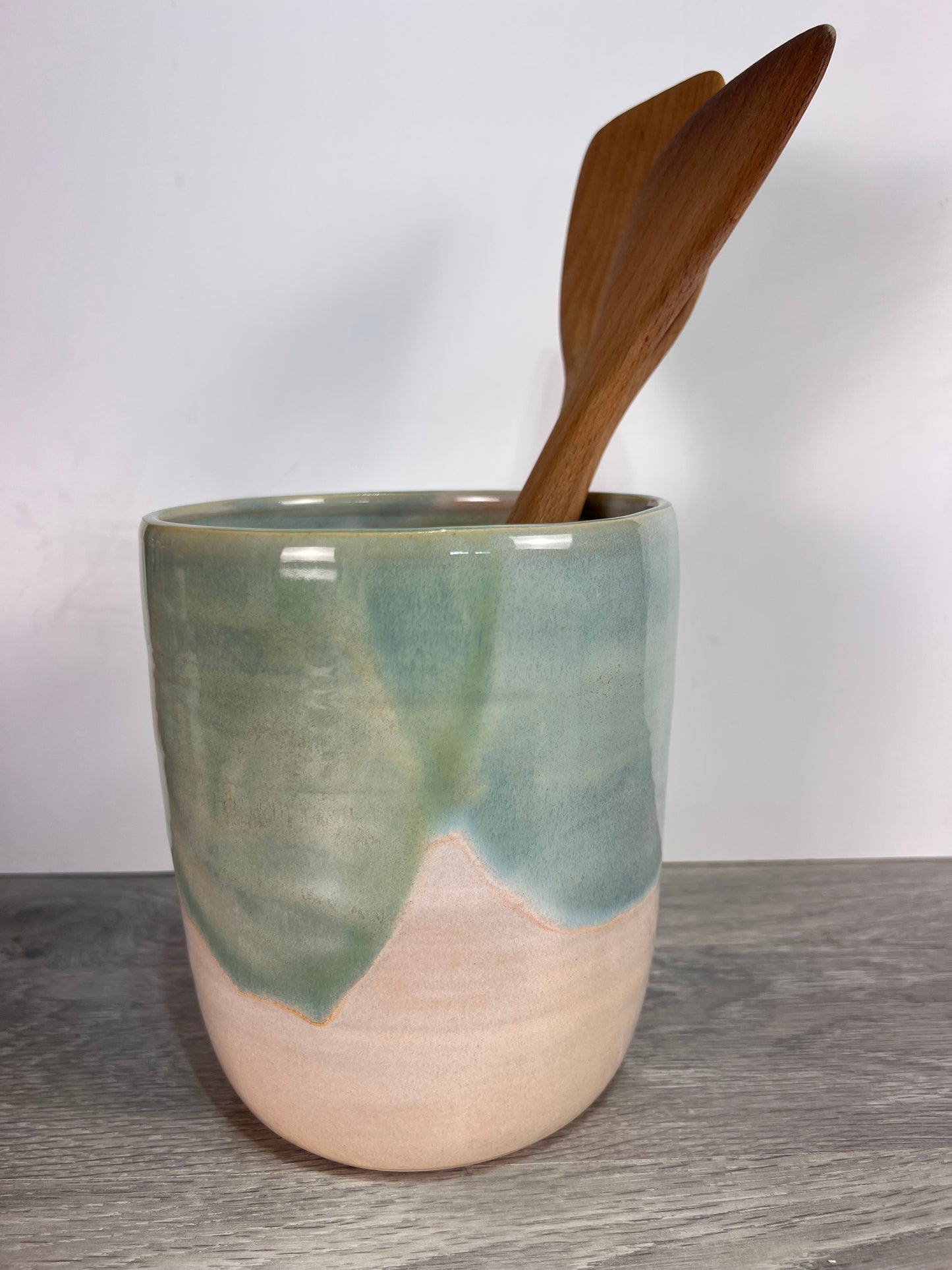 Utensil Holder - Green and Cream