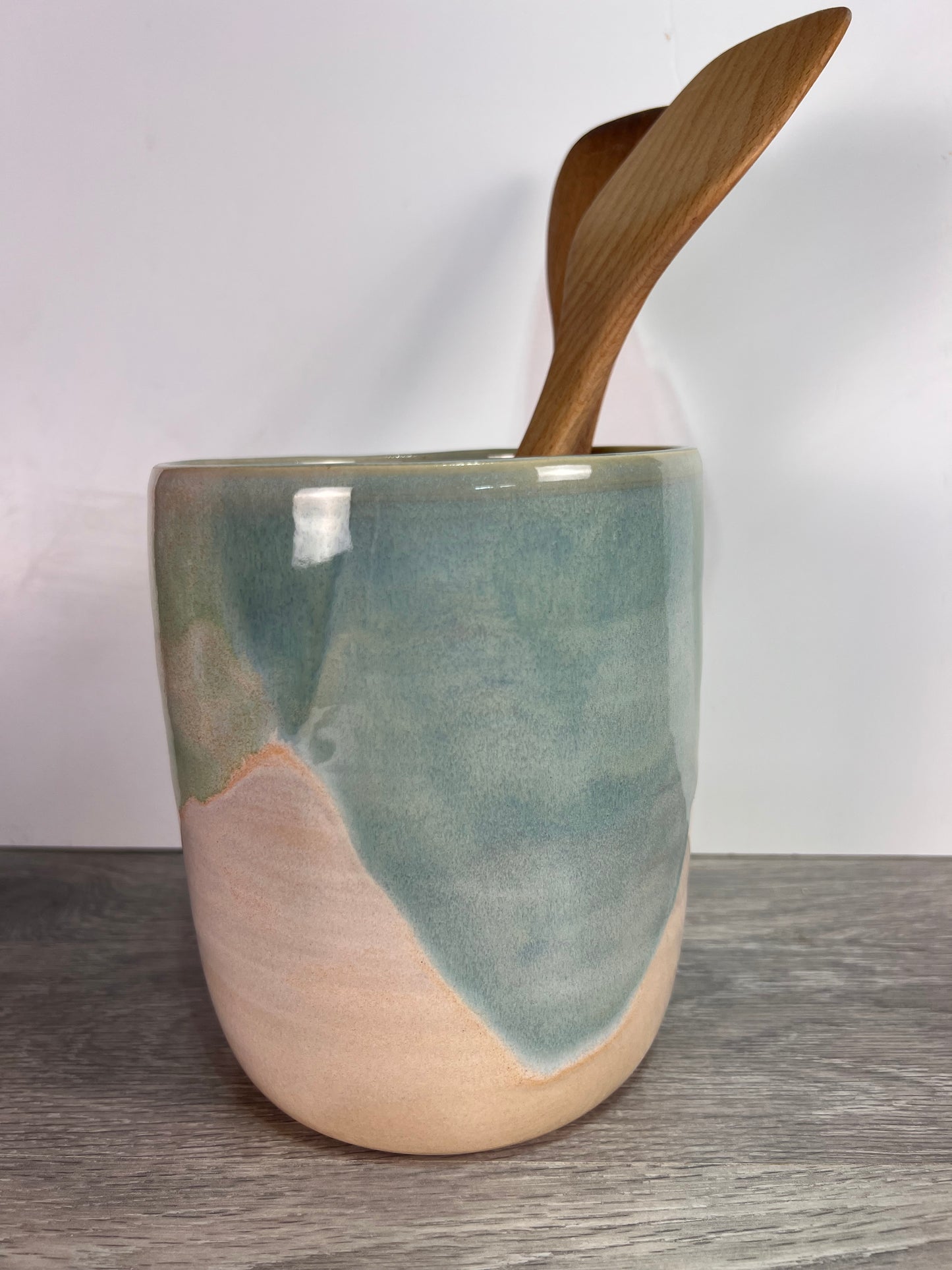 Utensil Holder - Green and Cream