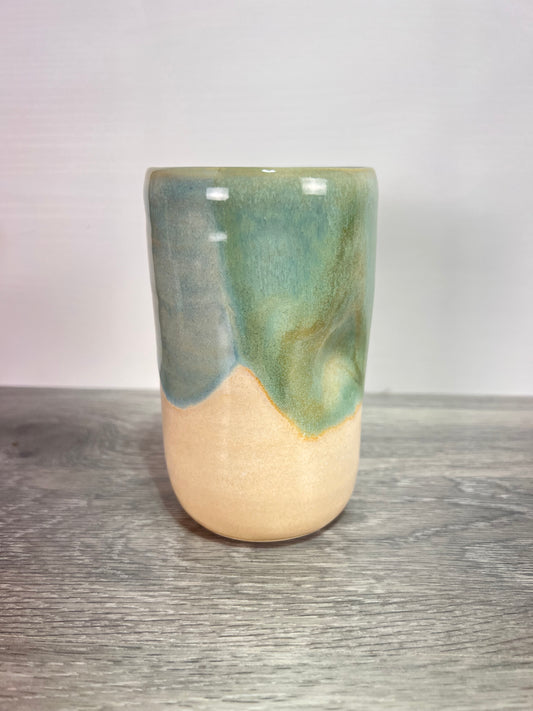 Tall Thumbprint Tumbler - Green and Cream #1