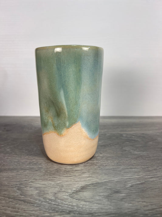 Tall Thumbprint Tumbler - Green and Cream #2