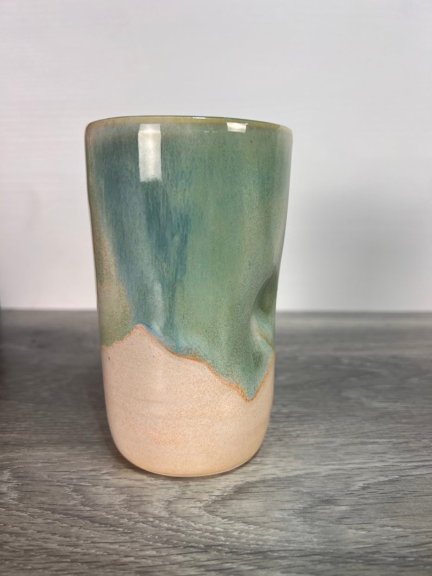 Tall Thumbprint Tumbler - Green and Cream #2