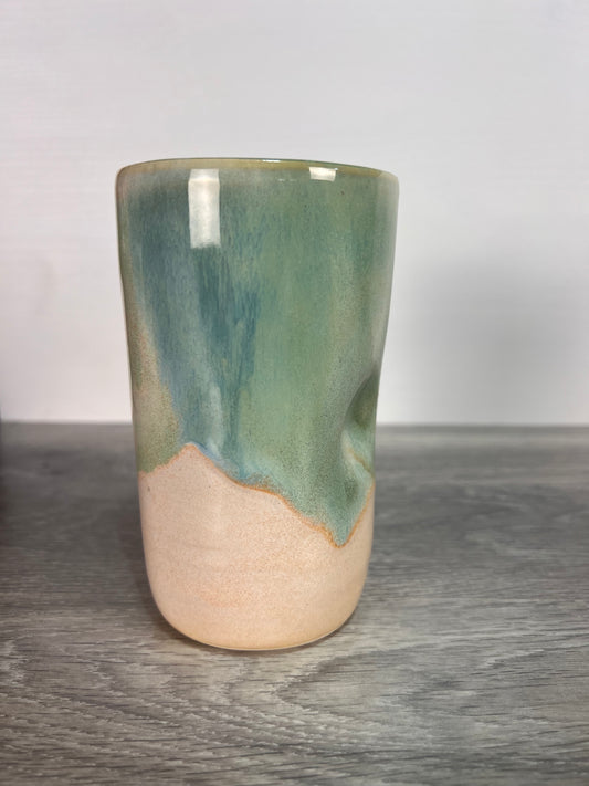 Tall Thumbprint Tumbler - Green and Cream #2